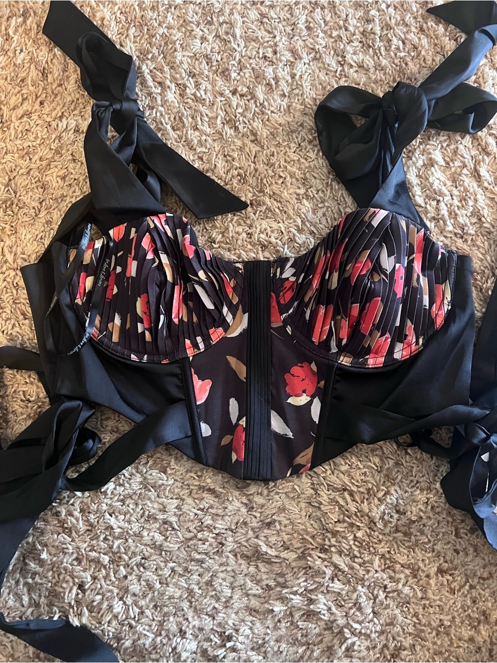 For Love & Lemons Eugene Black Floral Pleated Bustier Corset Top - Picture 4 of 5